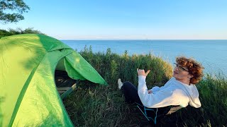 SOLO STEALTH Camping On A Farmland Cliff Overlooking Lake Erie [upl. by Salvidor847]