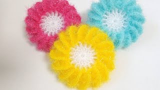 수세미뜨기시즌2 큰 빙글이꽃 수세미  Crochet flower Crochet dish scrubber [upl. by Euqnom]