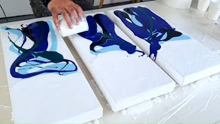 Fluid Art OCEAN Triptych  Acrylic Pour Painting  dutch pour [upl. by Nongim]