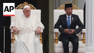 Pope Francis welcomed by Indonesian president in Jakarta [upl. by Hutchings718]