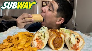 Subway Mukbang  Meatball Marinara Sub  Buffalo Chicken Sub [upl. by Jephthah676]