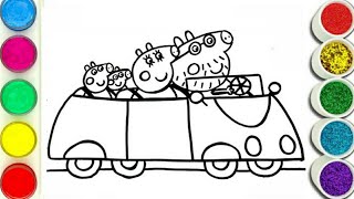 Dibuja Y Colorea A Peppa Pig Y Su Familia En Coche 🐷🚗 Dibujos Para Niños [upl. by Toney]