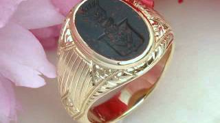 Carved Bloodstone Ring with Family Crest and Engraved Shoulders [upl. by Micheal]