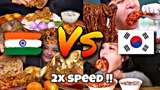 Indian🇮🇳 vs Korean 🇰🇷 Mukbangers Eating Compilations in 2x speed   ASMR satisfying viral Eating [upl. by Leimad]