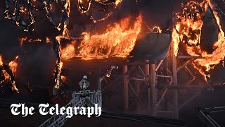 Huge fire spreads through water slides at new Swedish amusement park [upl. by Jefferey]