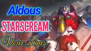 Aldous Starscream  Transformer skin voice lines and quotes  dialogues Mobile Legends Noygen [upl. by Ballard]