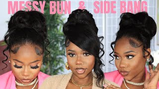 HIGH MESSY BUN AND SIDE BANG HAIR TUTORIAL  STEP BY STEP TUTORIAL  Chev B [upl. by Aros810]