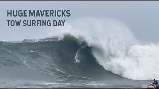 Huge waves at Mavericks Beach draw surfers from around the world [upl. by Cerveny]