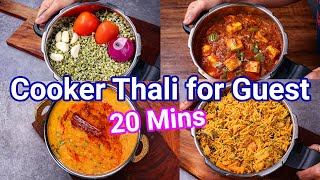 Make Thali using Pressure Cooker in 20 Mins  Paneer Curry Sprouts Sabji Dal Tadka amp Biryani Pulao [upl. by Llenrev]