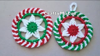 CROCHET TUTORIAL Portavasos tejidos a crochet  Carpeta Navideña a crochet portavasos Navidad [upl. by Echo]