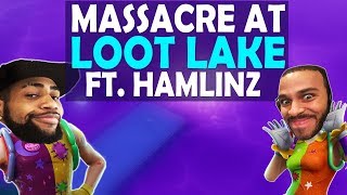 MASSACRE AT LOOT LAKE  SO MANY PEOPLE  FUNNIEST DUO VS SQUADS  Fortnite Battle Royale [upl. by Adnamar497]