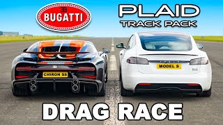 Bugatti Chiron Super Sport v Model S Plaid Track Pack DRAG RACE [upl. by Berky]