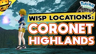 Pokémon Legends Arceus  All Wisp Locations Coronet Highlands with VO [upl. by Schofield807]