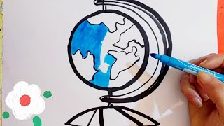 World Earth  globe drawing and coloring for kids forkids easydrawing drawing [upl. by Padriac]