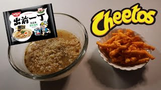 NISSIN DEMAE RAMEN BLACK GARLIC OIL TONKOTSU amp CHEETOS CHEDDAR JALAPENO ASMR MUKBANG [upl. by Helban]