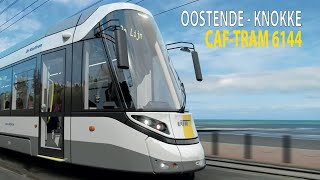 Cab Ride Coastal Tram Belgium Ostend  Knokke with CAF tram 6144 with stop names [upl. by Adnilam720]