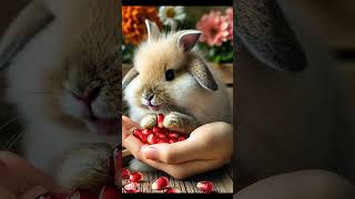 Little rabbit eats sweet and sour pomegranate cute pet rabbit pastoral little cute pet [upl. by Brandwein900]