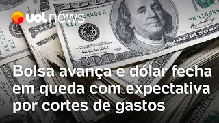 Dólar fecha em queda com expectativa por cortes de gastos anunciados por Haddad Bolsa dispara [upl. by Alemat]