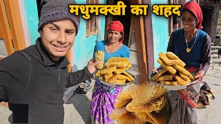 पहाड़ों में कुछ इस तरीके से निकलते हैं मधुमक्खी का शहद  Uttarakhandi honeybee farming  RTK Vlogs [upl. by Thanos]