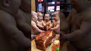 The twinswho are not picky eatersare having meat for the first timemagic baby shorts [upl. by Browning]