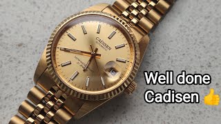 The Best Rolex Datejust Homage Cadisen C8053MA Review Gold Datejust Miyota 8215  Sapphire [upl. by Airotkciv]