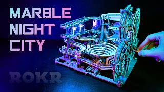 How Marble Run quotNIGHT CITYquot look like in RGB lighting Robotime ROKR LGA01 Model Kit 294 pcs [upl. by Bent]