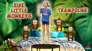 Toddler Trampoline Workout  Five Little Monkeys Jumping On The Bed  PE Bowman [upl. by Riggall]