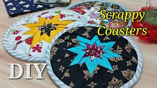 DIY Folded Star Coasters  Fabric Scraps Idea ∥ DIY折叠星形杯垫  碎布利用 [upl. by Ayotna]