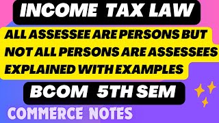 All Assessee Persons but Not All Persons Are Assessees  Explained with Examples  BCOM  INCOME TAX [upl. by Netsirhk]