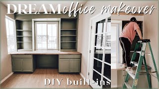 EXTREME HOME OFFICE RENOVATION part 1 DIY custom builtin desk amp bookshelves  2023 home updates [upl. by Sucramad]