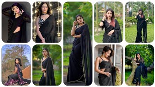 Black 🖤 Saree Photoshoot Poses For Girls  Best Stylish Saree Pose in Girls [upl. by Ainoval51]