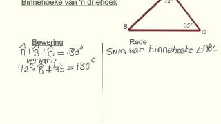 Graad 8 Meetkunde Binnehoeke van n driehoek [upl. by Azilanna]