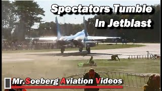 Spectators TUMBLE in JETBLAST of Su27 Ukrainian AF Departing KB [upl. by Luing881]