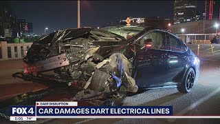 Car crashes into DART power lines near Downtown Dallas [upl. by Eelrihs]