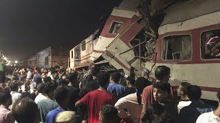 At least three people killed after two passenger trains collide in northern Egypt [upl. by Elleinad]