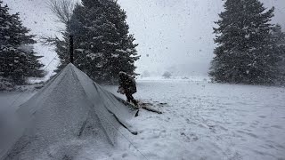 Caught in a Storm  Winter Camping in a Snowstorm with Dogs Snow Windy Bad Weather [upl. by Hnilym563]