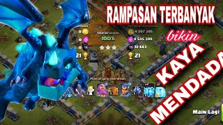 COC Rampasan Loot terbanyak Attack 100 3 bintang pakai naga electro CLASH OF CLANS [upl. by Lyndell859]