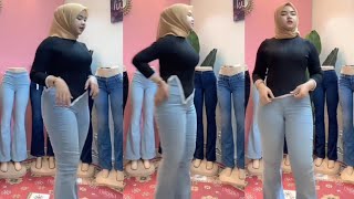 Hijab Style Try On Celana Panjang Jeans Wanita Bahan Melar [upl. by Greggory]