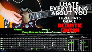 Three Days Grace  I Hate Everything About You  Acoustic Guitar Tutorial with karaoke [upl. by Kentiga854]