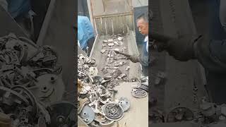 Crushing process of scrap brake discs for electric bicycles [upl. by Ahsekat]