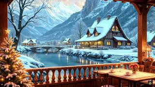 Christmas by the Riverside 🎄 Scenic Snowy Village Cozy Cabin Lights and Serene Mountain Views [upl. by Portie]