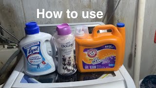 How to use OxiClean Stain Fighter Lysol Laundry Sanitizer amp Downy Light [upl. by Myo]