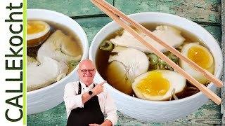 Ramen Asiasuppe mit kräftiger Hühnerbrühe selber kochen Rezept [upl. by Yoreel]