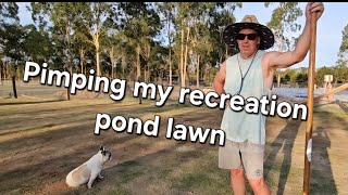 First attempt at coring and topdressing the recreation pond lawn [upl. by Lliw]