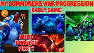 My Summoners War Progression Early Game  Which Dungeon To Choose First GB12 DB12 NB12 [upl. by Heddie441]