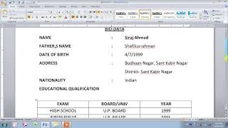 BIO DATA IN MS  BIO DATA IN MS 2007  how to make biodata in ms word  computer solution  ms word [upl. by Lux]