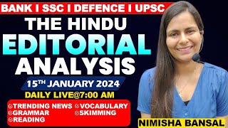 The Hindu Editorial Analysis 15th JANUARY 2024 Vocab Grammar Reading Skimming  Nimisha Bansal [upl. by Atinuaj]