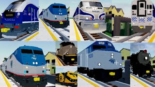 Trains in Carlsbad Village in Ro Scale Sandbox ft Amtrak 203 Pearl Harbor Troop train ATSF 3751 [upl. by Hgiel]