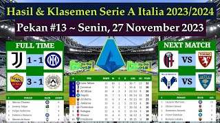 Hasil Liga Italia Tadi Malam  Juventus vs Inter Milan  Klasemen Serie A Italia 20232024 Pekan 13 [upl. by Ronoc886]