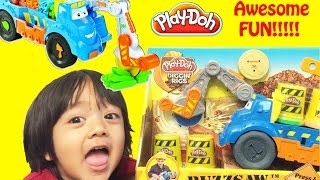 Ryan Plays with Play Doh Buzzsaw All Woodcutter Diggin Rigs playset [upl. by Ynamreg538]